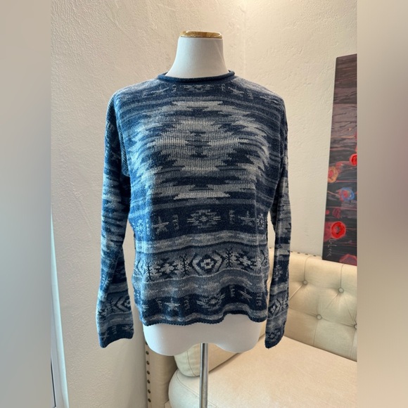 Polo RALPH LAUREN Womens Knit Sweater Blue Aztec Pattern size SP - Picture 1 of 6